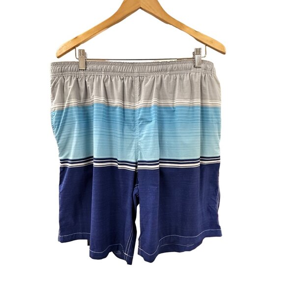 🌸3/$15🌸Blue and Gray Striped Men's Swim Shorts with Zipper Pocket sz XL - Picture 1 of 6